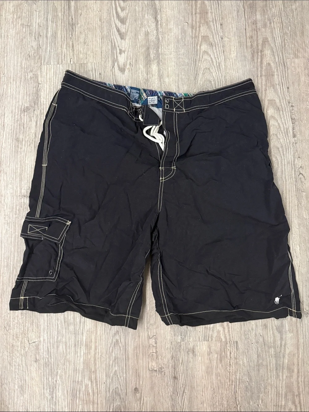 Polo by Ralph Lauren Black Men’s Swim Board Shorts with Contrast Stitching